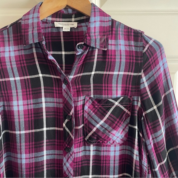 beachlunchlounge Tops - beachlunchlounge Pink and Blue Plaid Button Down Shirt Long Sleeve Cabincore